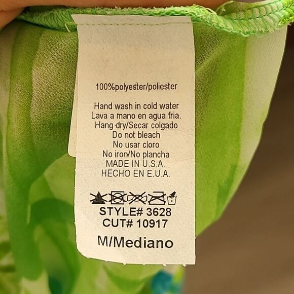 Y2K Glow Floral Green Blue Tank Top Medium Rhinestone Summer Flower whimsical - Picture 5 of 6